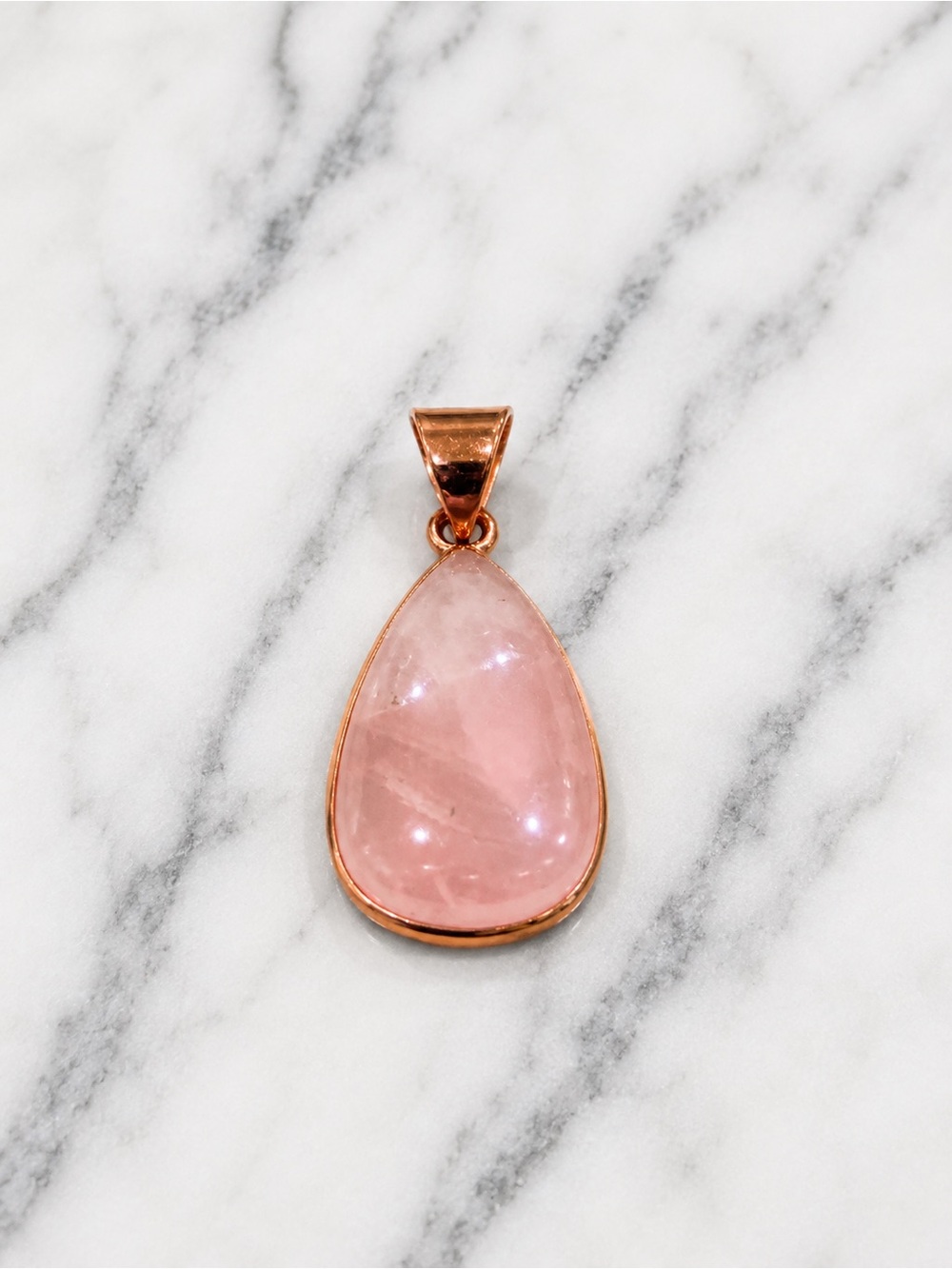 Rose Quartz Copper Teardrop Pendant New Natural Gemstone